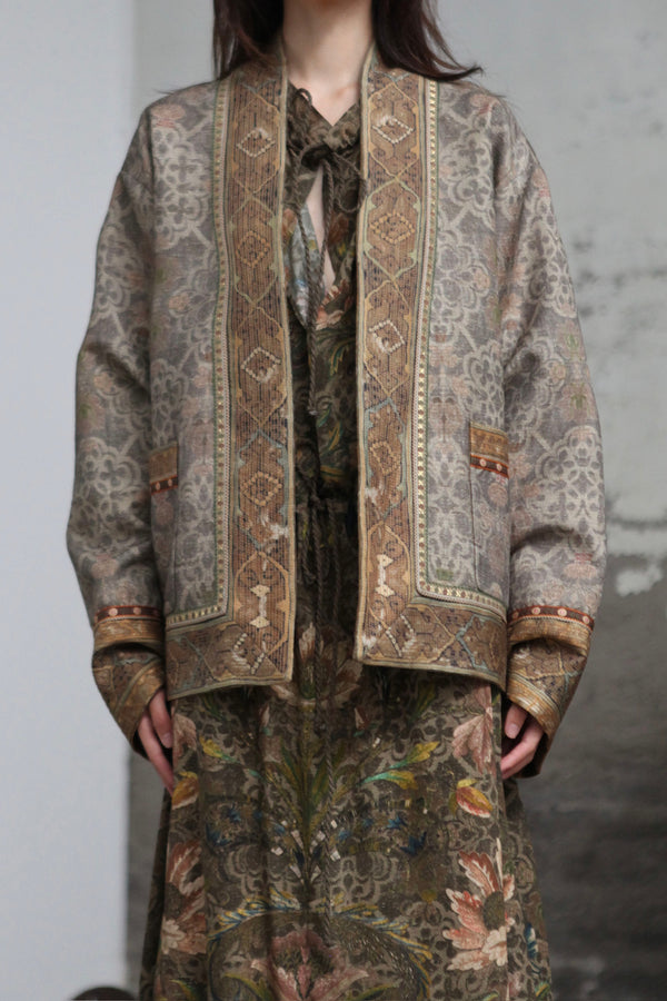 INTO THE EAST 25 Autumn/Winter Moss Green Dark Pattern Tussah Silk Cardigan Jacket ITE-E1DGAW001GR21JK-LV Green